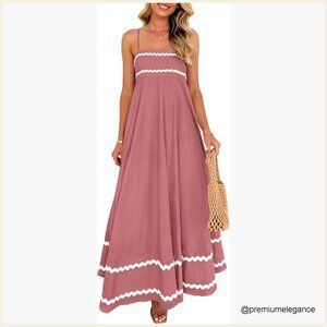 Sleeveless Maxi Dress with Spaghetti Straps, Pockets, Smocked Back, Loose Fit